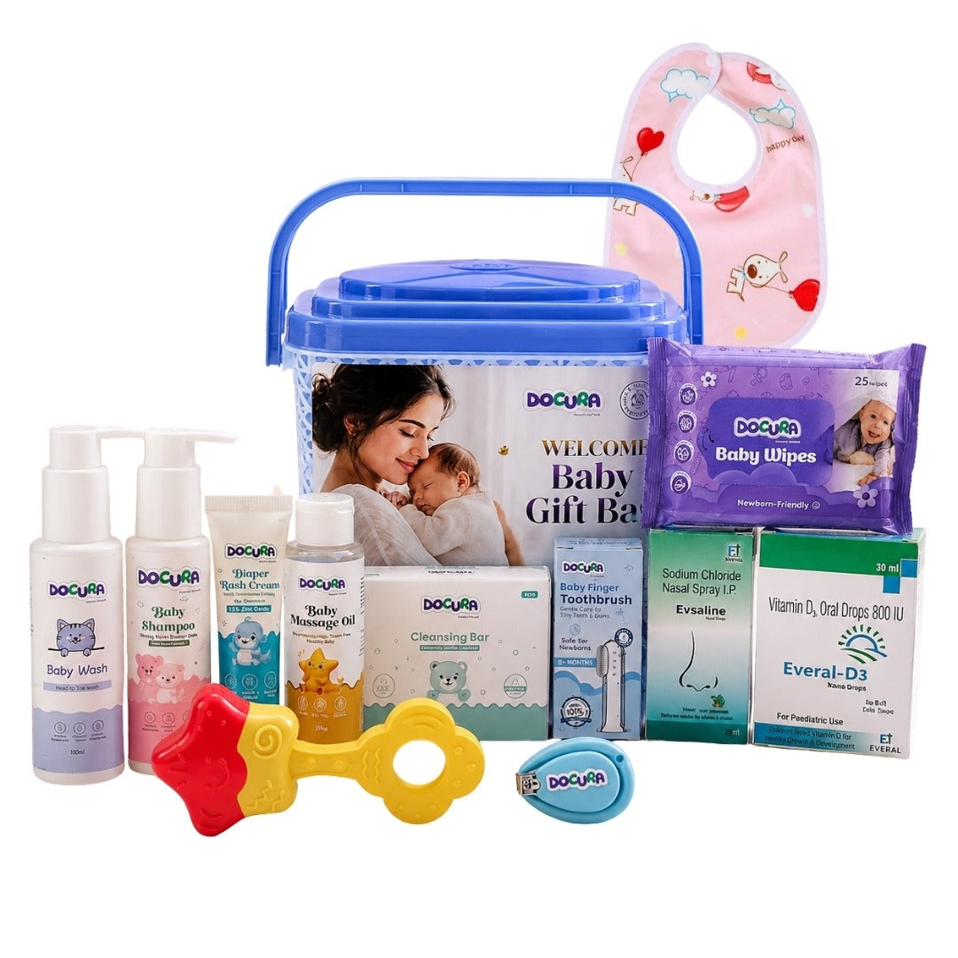 Docura Welcome Baby Gift Box with Basket (12 in 1)