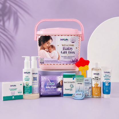 Docura Welcome Baby Gift Box with Basket (12 in 1)