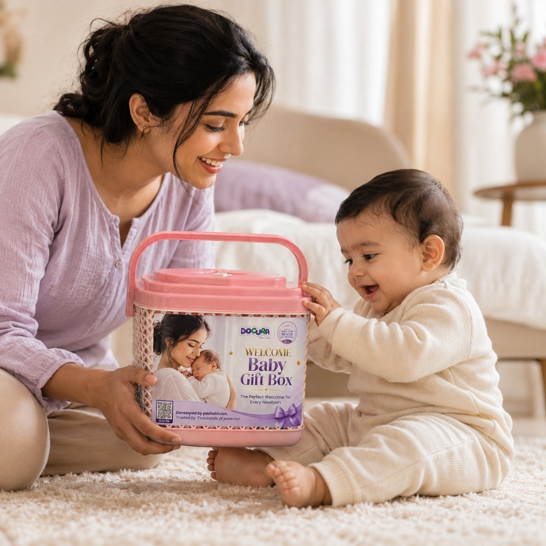 Docura Welcome Baby Gift Box with Basket (12 in 1)