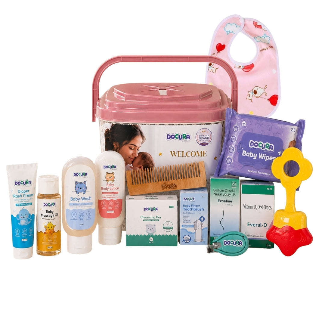 Welcome Baby Gift Box (Pack of 12 Products) + Free Baby Bib
