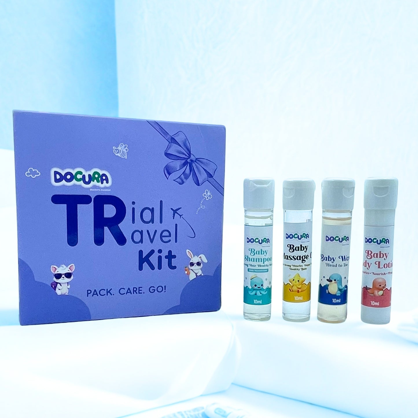 Docura baby product travel kit with four bottles 