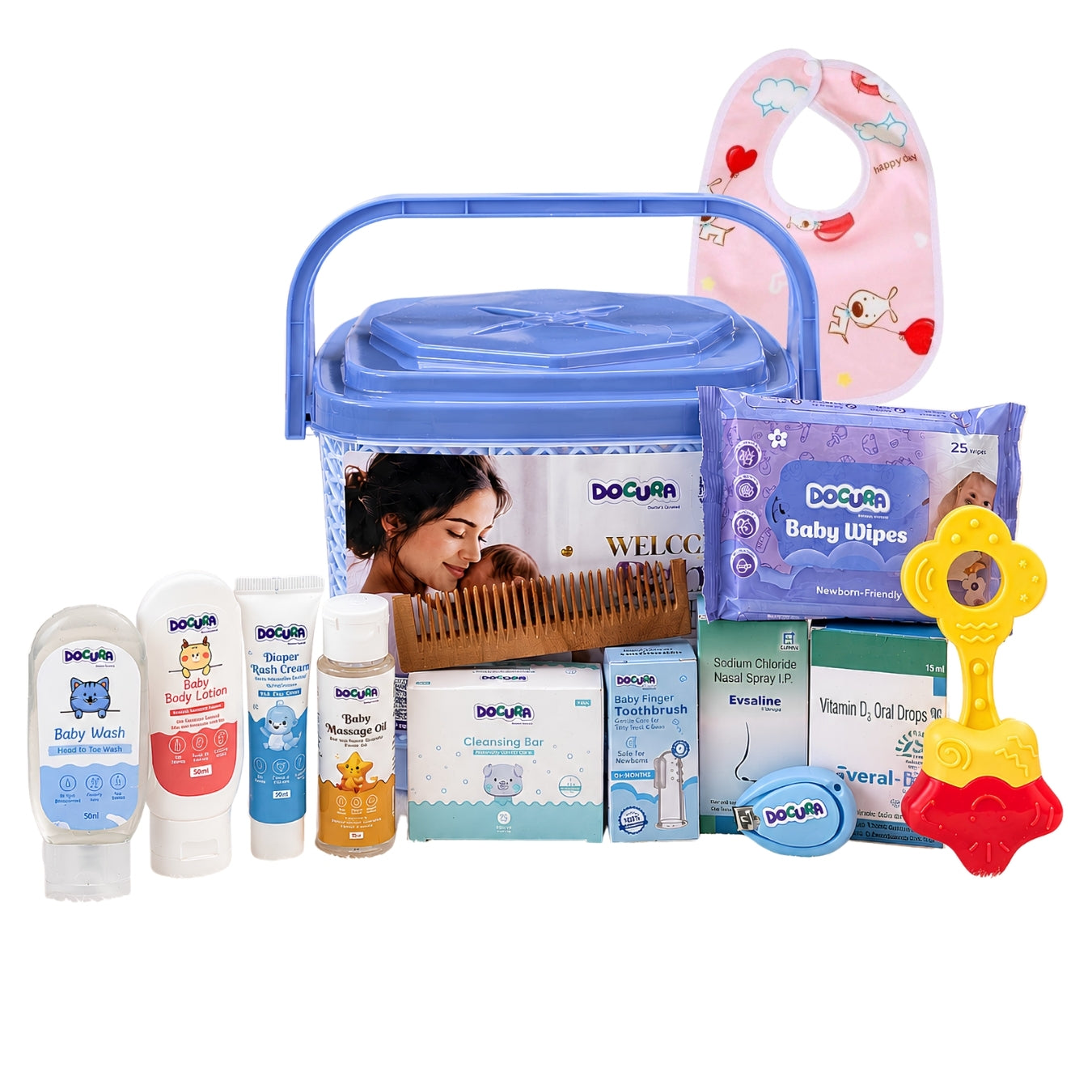 Welcome Baby Gift Box (Pack of 12 Products) + Free Baby Bib