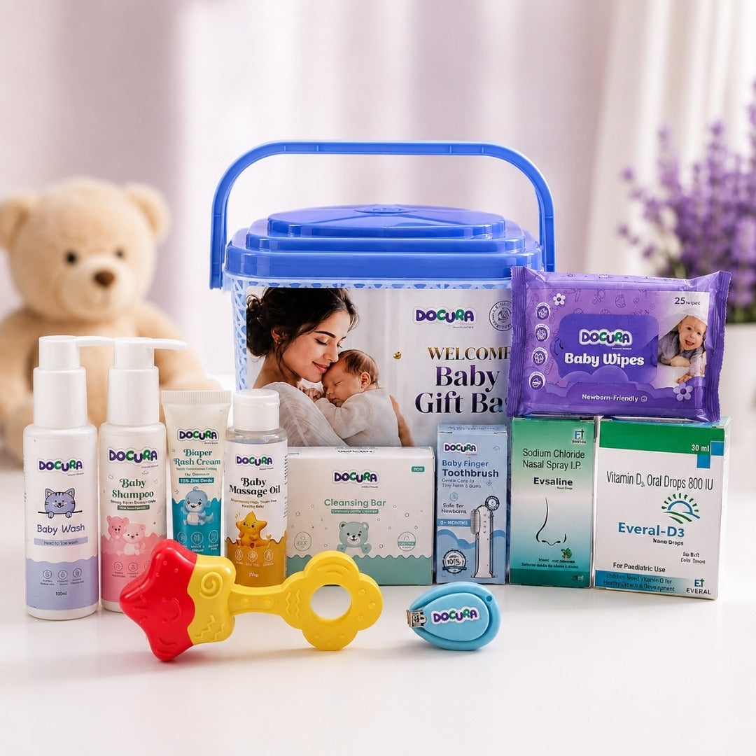 Docura Welcome Baby Gift Box with Basket (12 in 1)