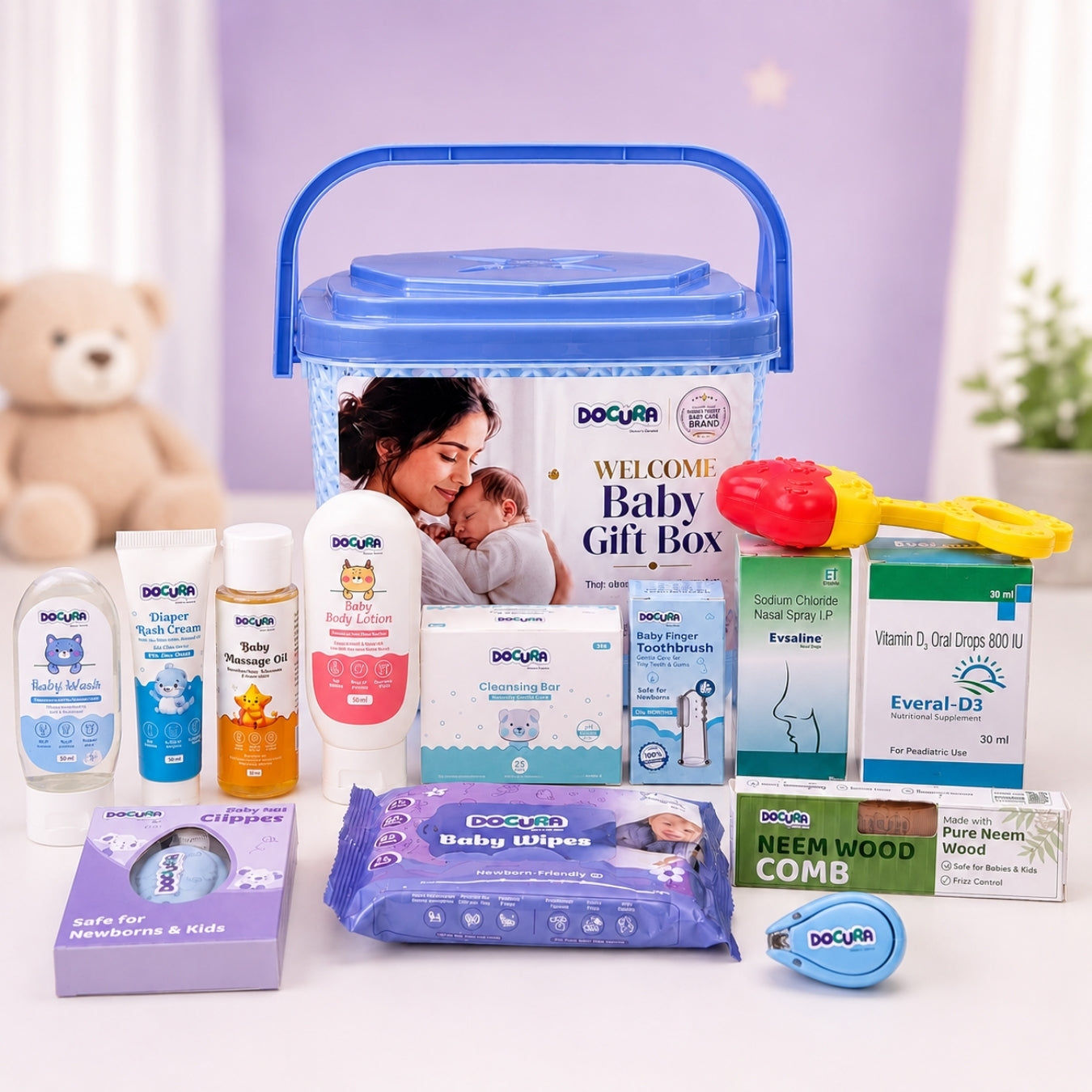 Welcome Baby Gift Box (Pack of 12 Products) + Free Baby Bib