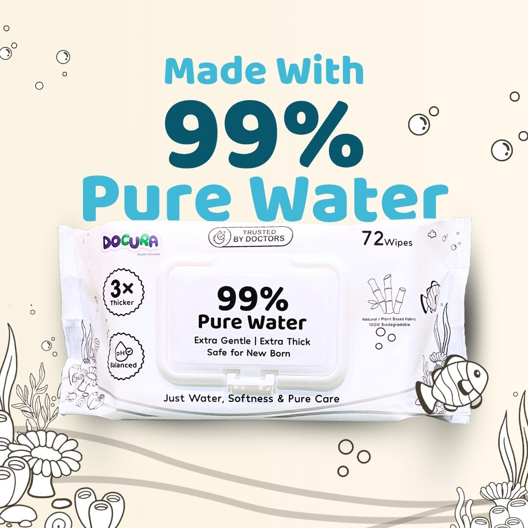 Pack of Docura wipes Made with 99% Pure Water. Best wipes for baby. wipes for women, face, adults, 99% water wipes