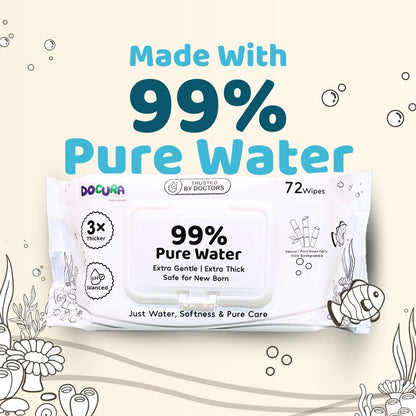 Pack of Docura wipes Made with 99% Pure Water. Best wipes for baby. wipes for women, face, adults, 99% water wipes