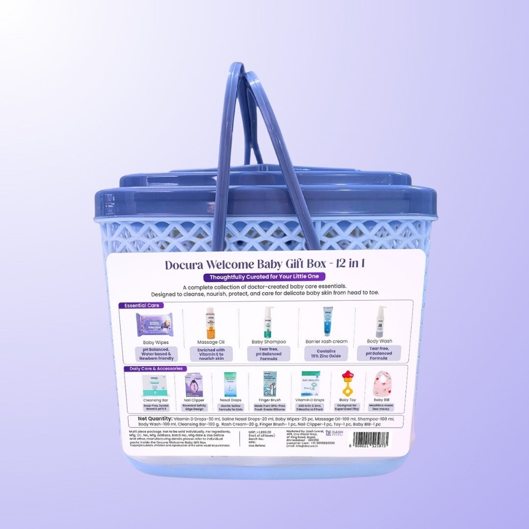 Docura Welcome Baby Gift Box with Basket (12 in 1)
