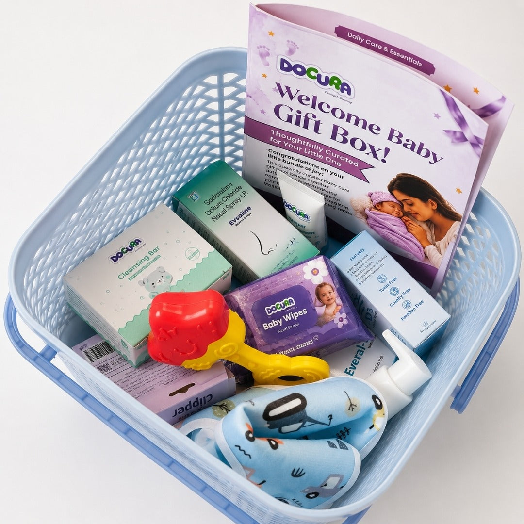 Docura Welcome Baby Gift Box with Basket (12 in 1)